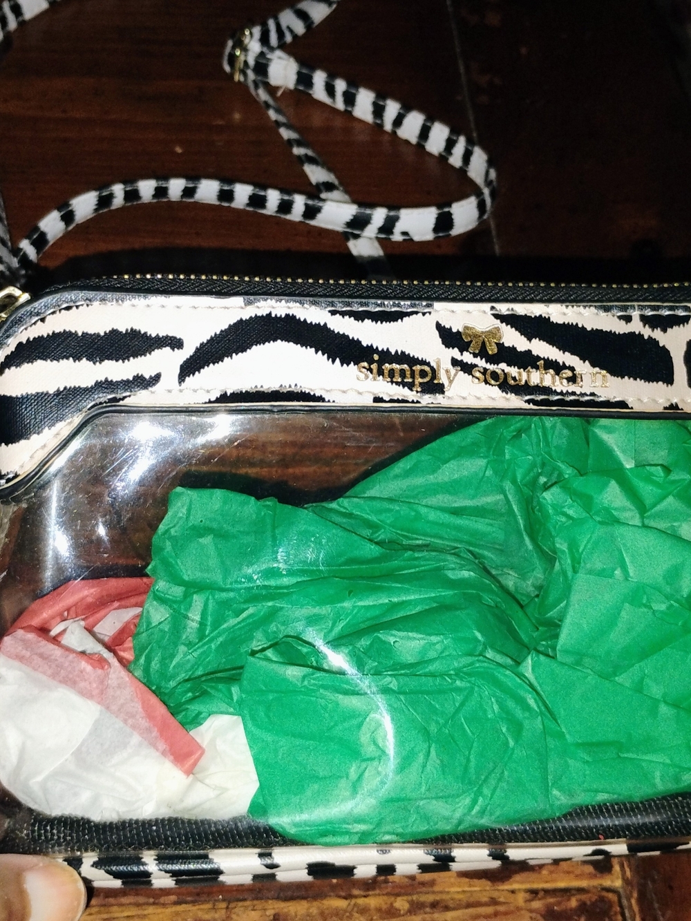 Simply Southern Black & White Zebra Print Clear Crossbody with Gold Logo